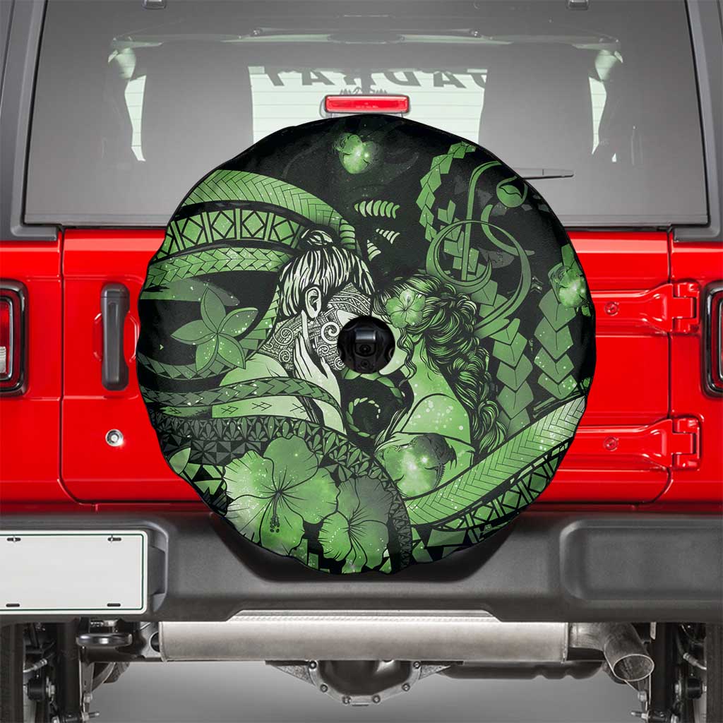 Maori Romantic Valentine Spare Tire Cover The Hongi Kiss Green Galaxy