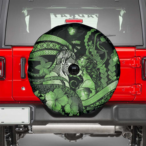Maori Romantic Valentine Spare Tire Cover The Hongi Kiss Green Galaxy