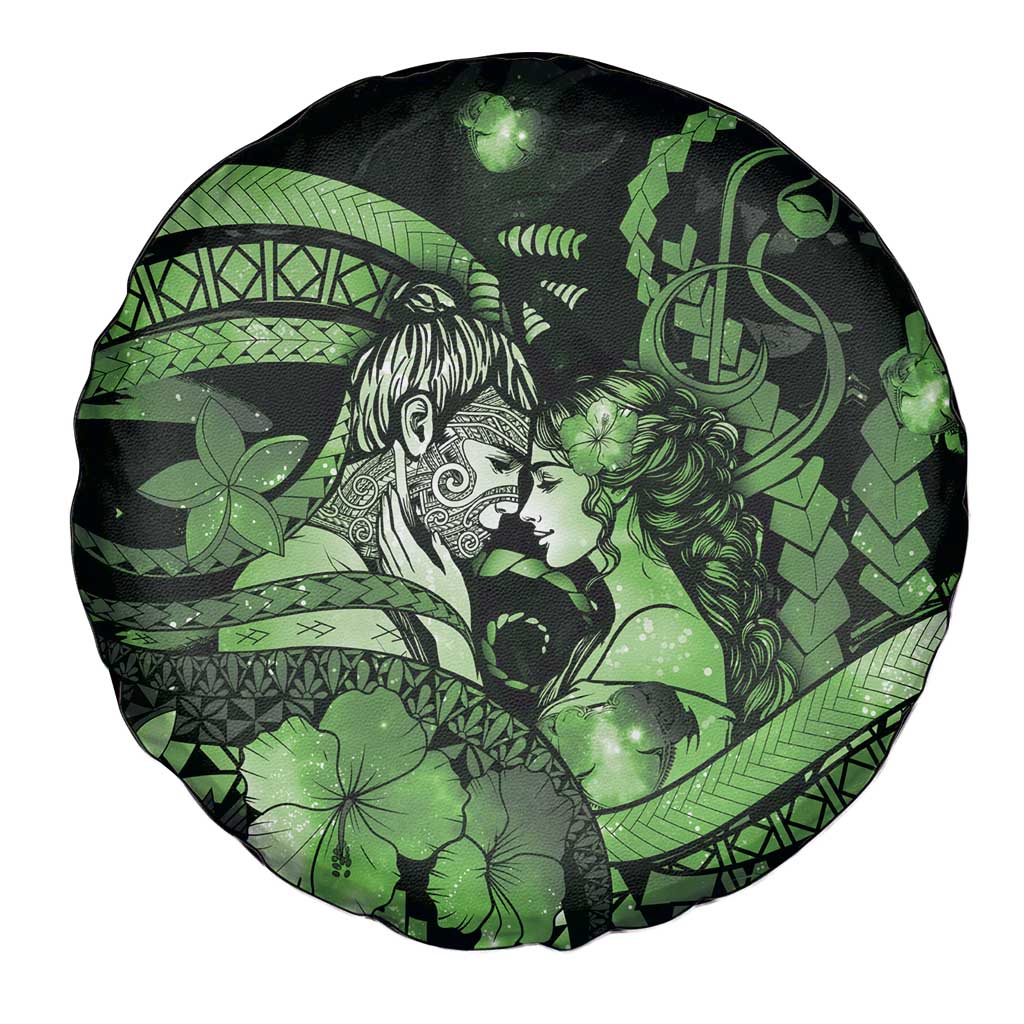 Maori Romantic Valentine Spare Tire Cover The Hongi Kiss Green Galaxy