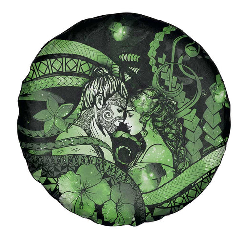 Maori Romantic Valentine Spare Tire Cover The Hongi Kiss Green Galaxy