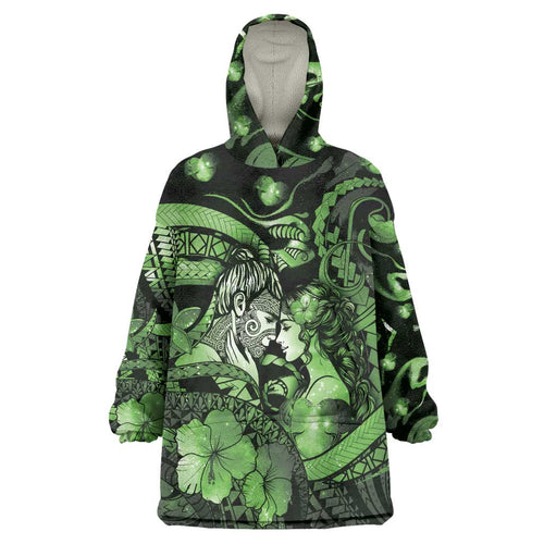 Personalised Maori Romantic Valentine Wearable Blanket Hoodie The Hongi Kiss Green Galaxy