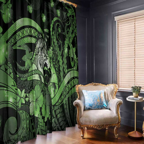 Maori Romantic Valentine Window Curtain The Hongi Kiss Green Galaxy