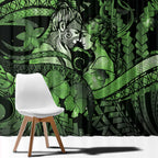 Maori Romantic Valentine Window Curtain The Hongi Kiss Green Galaxy