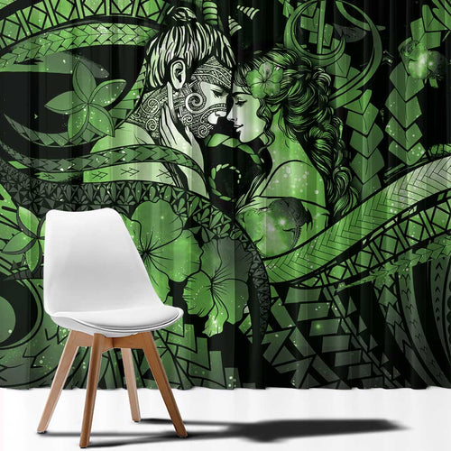 Maori Romantic Valentine Window Curtain The Hongi Kiss Green Galaxy