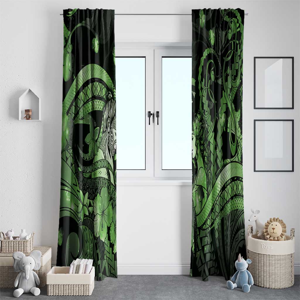 Maori Romantic Valentine Window Curtain The Hongi Kiss Green Galaxy