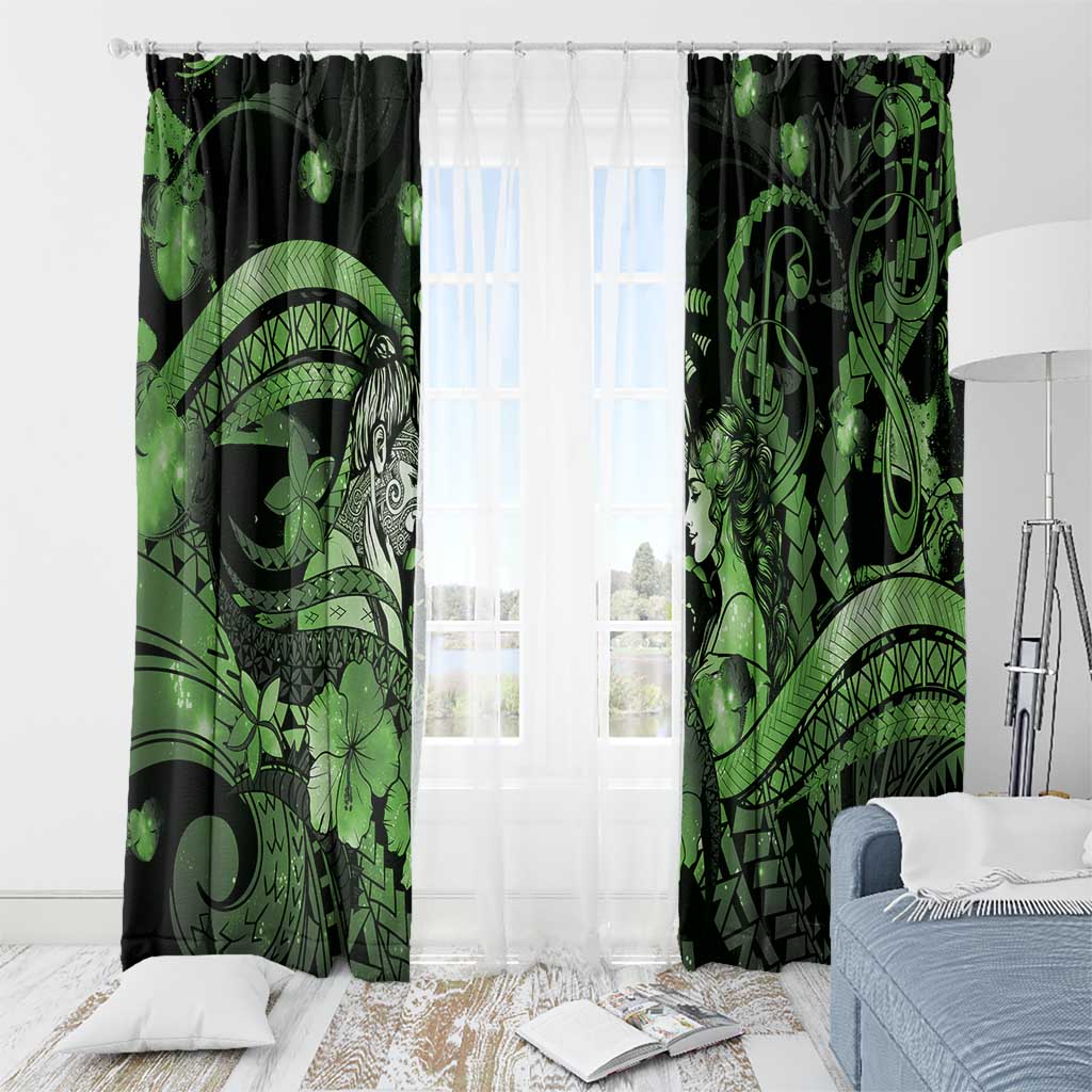 Maori Romantic Valentine Window Curtain The Hongi Kiss Green Galaxy