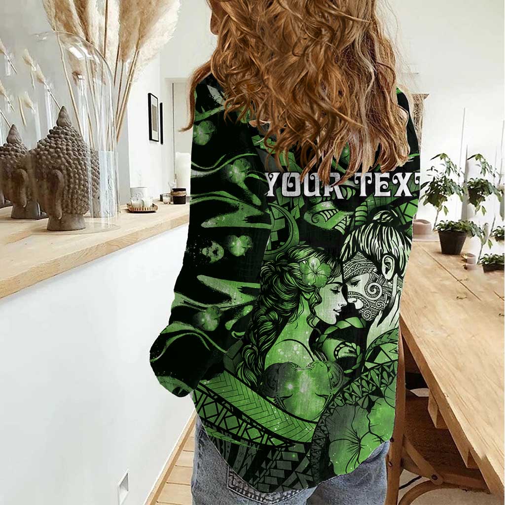 Personalised Maori Romantic Valentine Women Casual Shirt The Hongi Kiss Green Galaxy