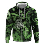 Personalised Maori Romantic Valentine Zip Hoodie The Hongi Kiss Green Galaxy