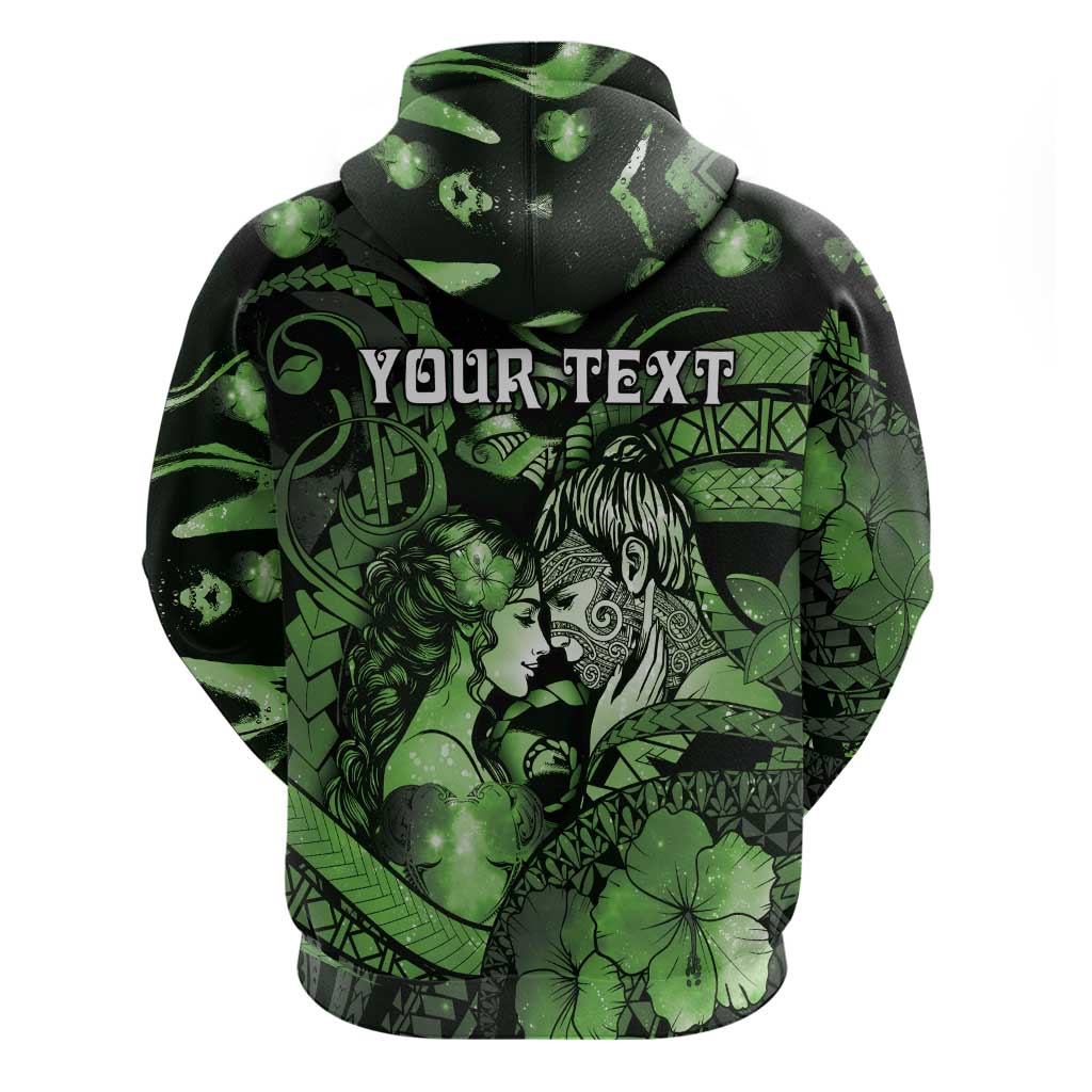 Personalised Maori Romantic Valentine Zip Hoodie The Hongi Kiss Green Galaxy