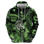 Personalised Maori Romantic Valentine Zip Hoodie The Hongi Kiss Green Galaxy