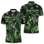 Personalised Maori Romantic Valentine Zipper Polo Shirt The Hongi Kiss Green Galaxy