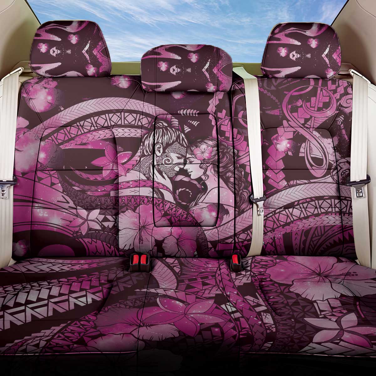 Maori Romantic Valentine Back Car Seat Cover The Hongi Kiss Pink Galaxy