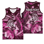 Personalised Maori Romantic Valentine Basketball Jersey The Hongi Kiss Pink Galaxy