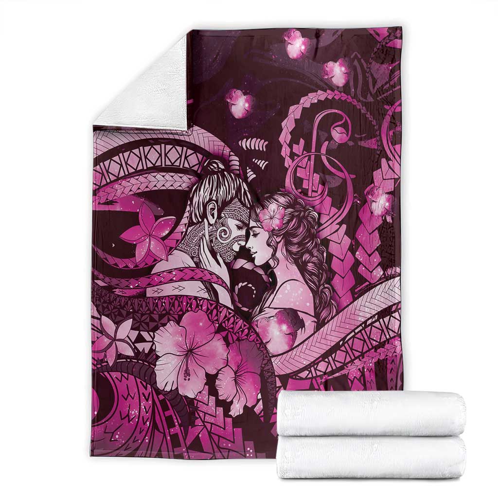 Maori Romantic Valentine Blanket The Hongi Kiss Pink Galaxy