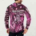 Personalised Maori Romantic Valentine Button Sweatshirt The Hongi Kiss Pink Galaxy