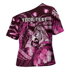 Personalised Maori Romantic Valentine Cross Shoulder Shirt The Hongi Kiss Pink Galaxy