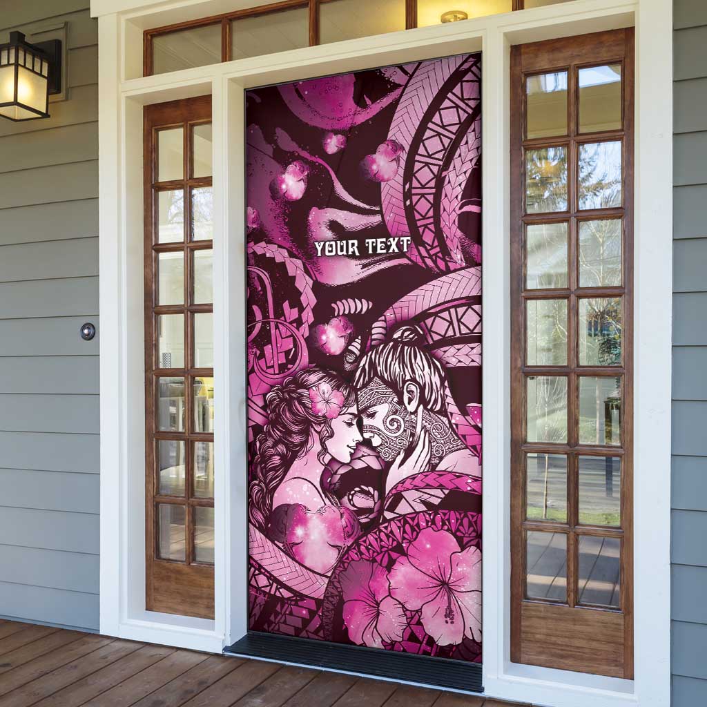 Personalised Maori Romantic Valentine Door Cover The Hongi Kiss Pink Galaxy