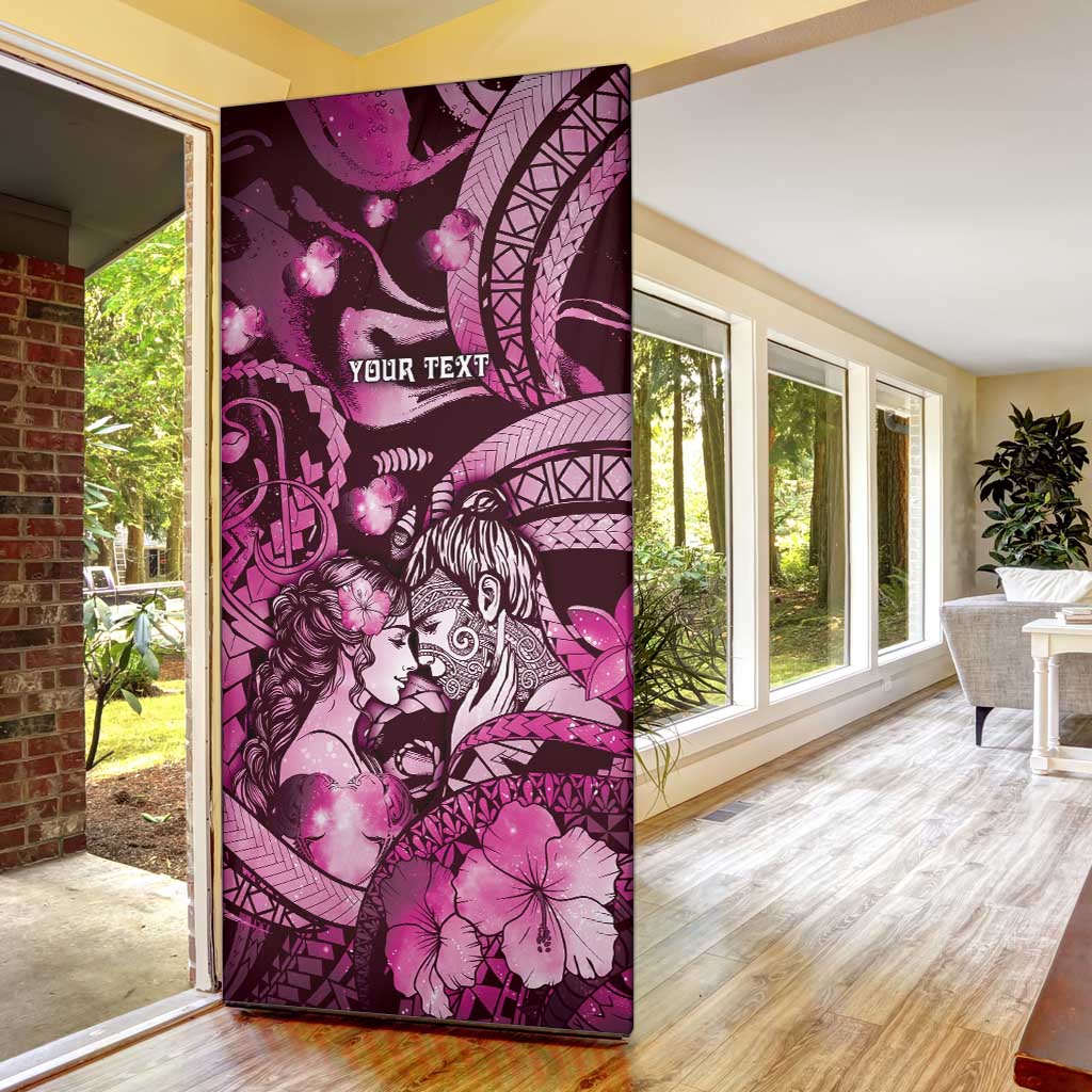 Personalised Maori Romantic Valentine Door Cover The Hongi Kiss Pink Galaxy