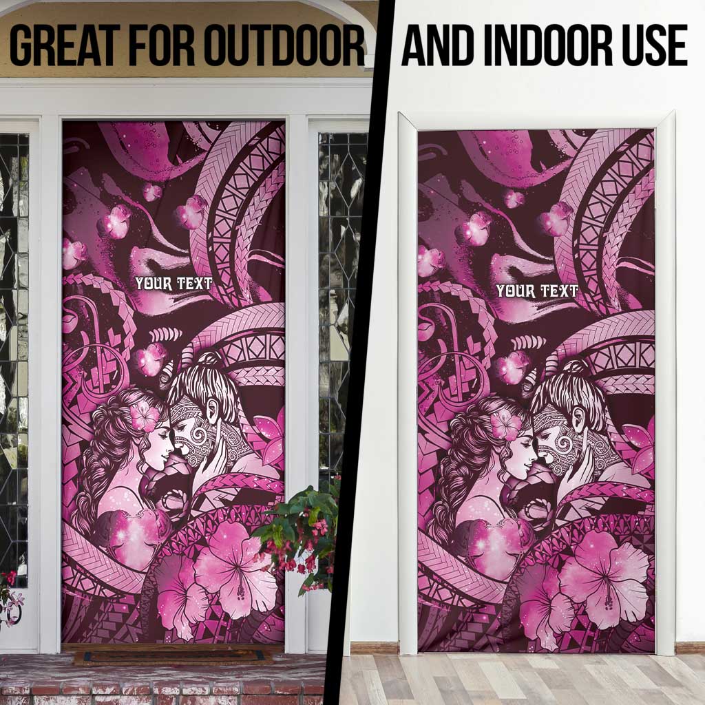 Personalised Maori Romantic Valentine Door Cover The Hongi Kiss Pink Galaxy