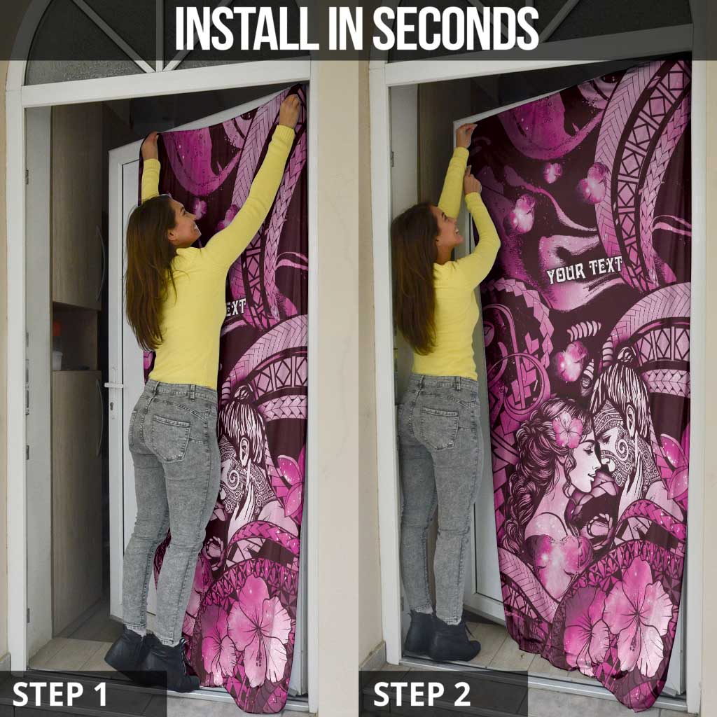 Personalised Maori Romantic Valentine Door Cover The Hongi Kiss Pink Galaxy