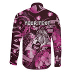Personalised Maori Romantic Valentine Family Matching Off The Shoulder Long Sleeve Dress and Hawaiian Shirt The Hongi Kiss Pink Galaxy