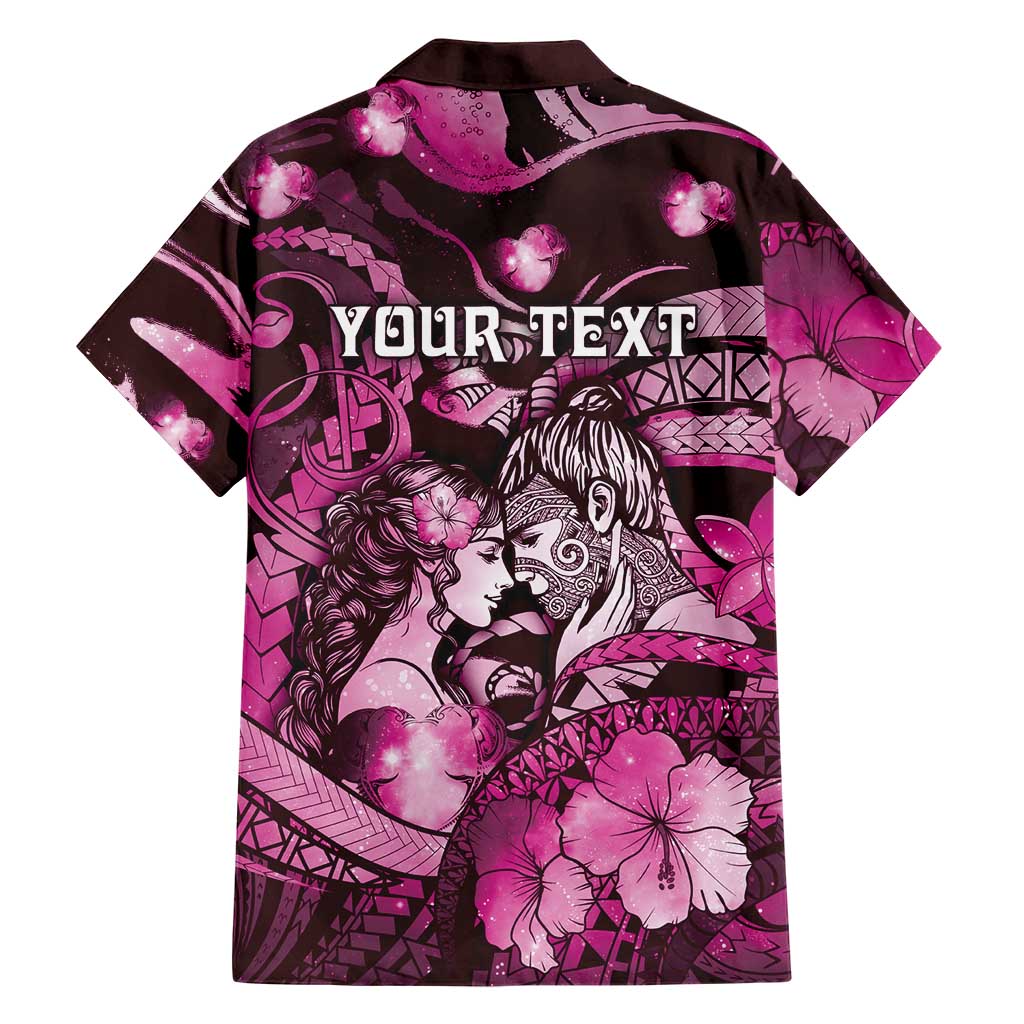 Personalised Maori Romantic Valentine Family Matching Off Shoulder Maxi Dress and Hawaiian Shirt The Hongi Kiss Pink Galaxy