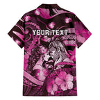 Personalised Maori Romantic Valentine Family Matching Off Shoulder Short Dress and Hawaiian Shirt The Hongi Kiss Pink Galaxy