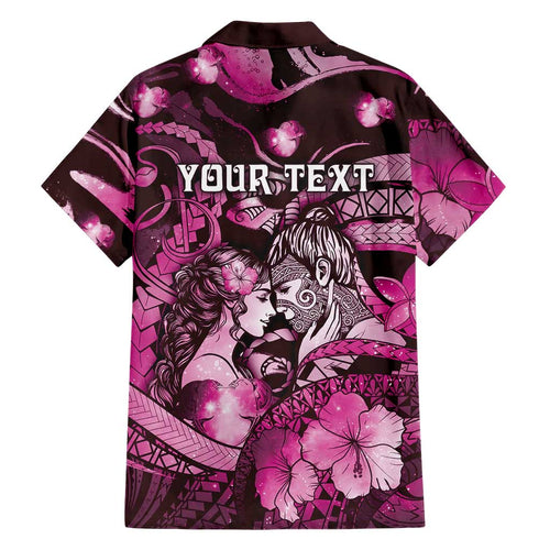 Personalised Maori Romantic Valentine Family Matching Puletasi and Hawaiian Shirt The Hongi Kiss Pink Galaxy