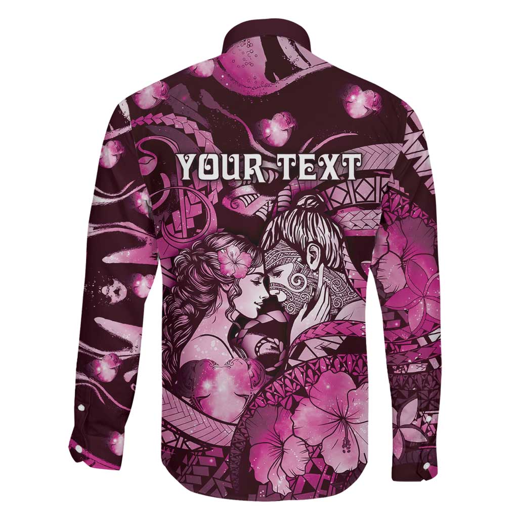 Personalised Maori Romantic Valentine Family Matching Short Sleeve Bodycon Dress and Hawaiian Shirt The Hongi Kiss Pink Galaxy