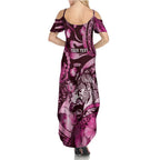 Personalised Maori Romantic Valentine Family Matching Summer Maxi Dress and Hawaiian Shirt The Hongi Kiss Pink Galaxy
