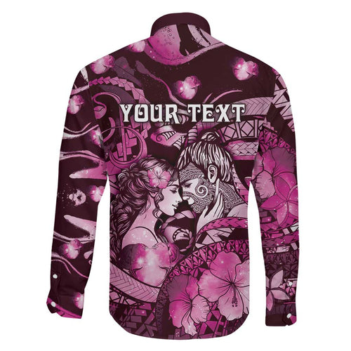 Personalised Maori Romantic Valentine Family Matching Tank Maxi Dress and Hawaiian Shirt The Hongi Kiss Pink Galaxy