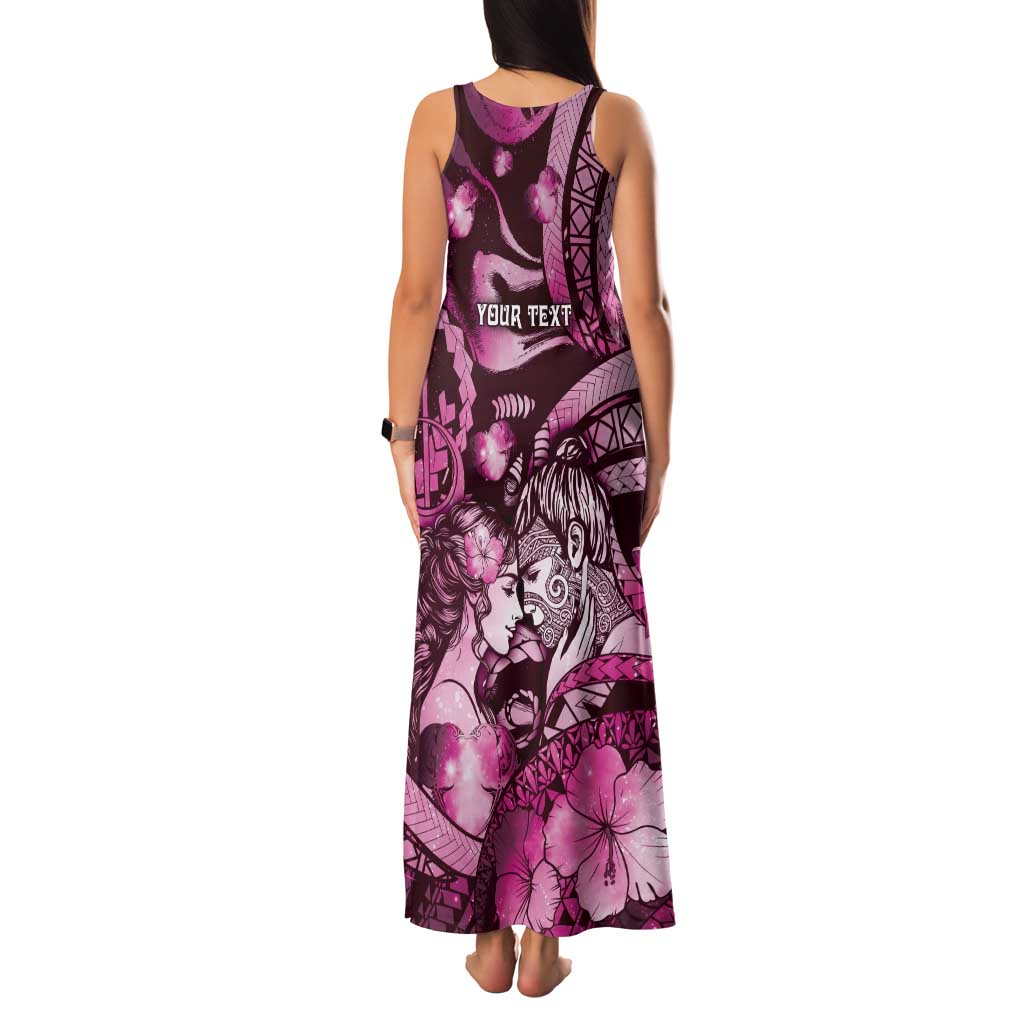 Personalised Maori Romantic Valentine Family Matching Tank Maxi Dress and Hawaiian Shirt The Hongi Kiss Pink Galaxy