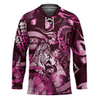 Personalised Maori Romantic Valentine Hockey Jersey The Hongi Kiss Pink Galaxy