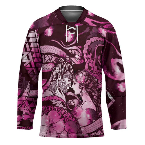 Personalised Maori Romantic Valentine Hockey Jersey The Hongi Kiss Pink Galaxy