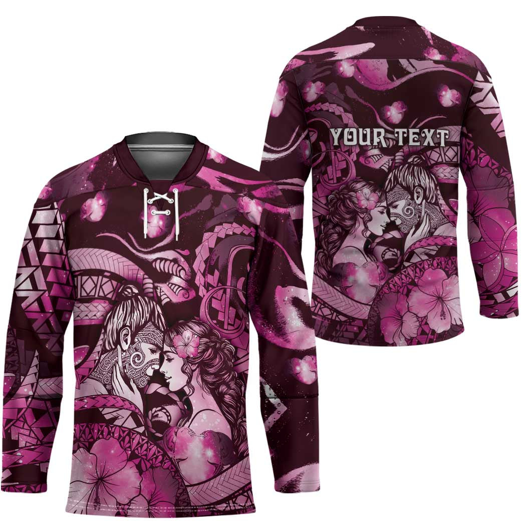 Personalised Maori Romantic Valentine Hockey Jersey The Hongi Kiss Pink Galaxy