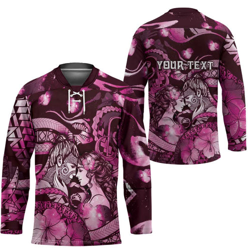Personalised Maori Romantic Valentine Hockey Jersey The Hongi Kiss Pink Galaxy