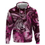 Personalised Maori Romantic Valentine Hoodie The Hongi Kiss Pink Galaxy