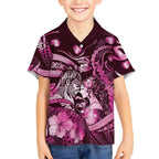 Personalised Maori Romantic Valentine Kid Hawaiian Shirt The Hongi Kiss Pink Galaxy