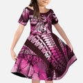 Personalised Maori Romantic Valentine Kid Short Sleeve Dress The Hongi Kiss Pink Galaxy