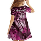 Personalised Maori Romantic Valentine Kid Short Sleeve Dress The Hongi Kiss Pink Galaxy