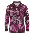 Personalised Maori Romantic Valentine Long Sleeve Polo Shirt The Hongi Kiss Pink Galaxy