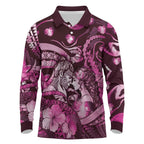 Personalised Maori Romantic Valentine Long Sleeve Polo Shirt The Hongi Kiss Pink Galaxy