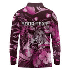 Personalised Maori Romantic Valentine Long Sleeve Polo Shirt The Hongi Kiss Pink Galaxy