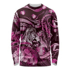 Personalised Maori Romantic Valentine Long Sleeve Shirt The Hongi Kiss Pink Galaxy