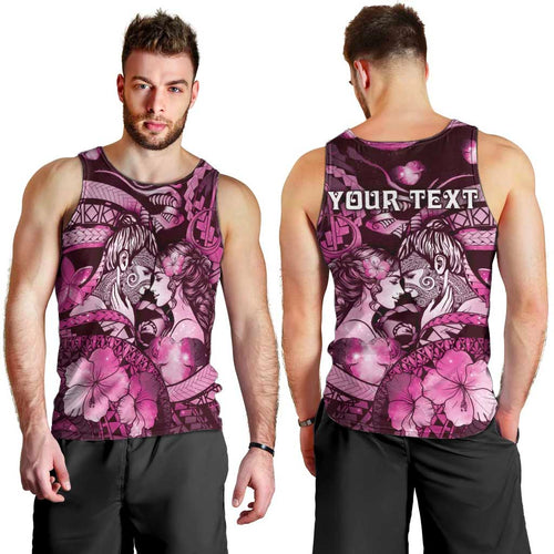 Personalised Maori Romantic Valentine Men Tank Top The Hongi Kiss Pink Galaxy
