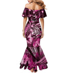 Personalised Maori Romantic Valentine Mermaid Dress The Hongi Kiss Pink Galaxy