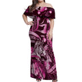 Personalised Maori Romantic Valentine Off Shoulder Maxi Dress The Hongi Kiss Pink Galaxy