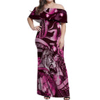 Personalised Maori Romantic Valentine Off Shoulder Maxi Dress The Hongi Kiss Pink Galaxy