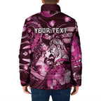 Personalised Maori Romantic Valentine Padded Jacket The Hongi Kiss Pink Galaxy