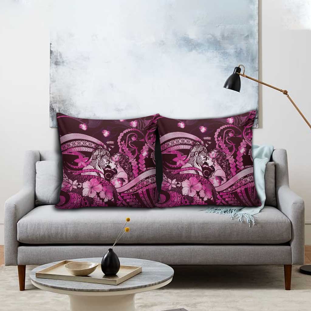 Maori Romantic Valentine Pillow Cover The Hongi Kiss Pink Galaxy
